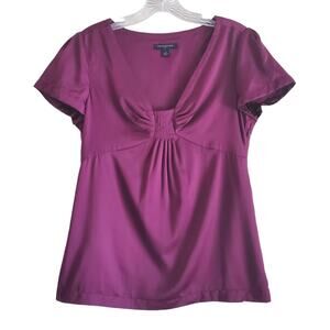 BANANA REPUBLIC Women S Top Satiny Wine Purple Short Sleeve Side Zipper Bust 34"
